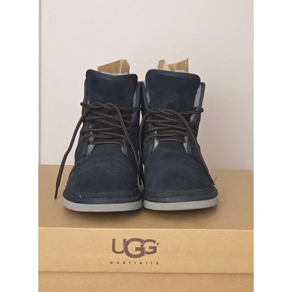UGG Harkley Black Suede Sheepskin Lined Lace Up Boots Mens F27018G Size 10